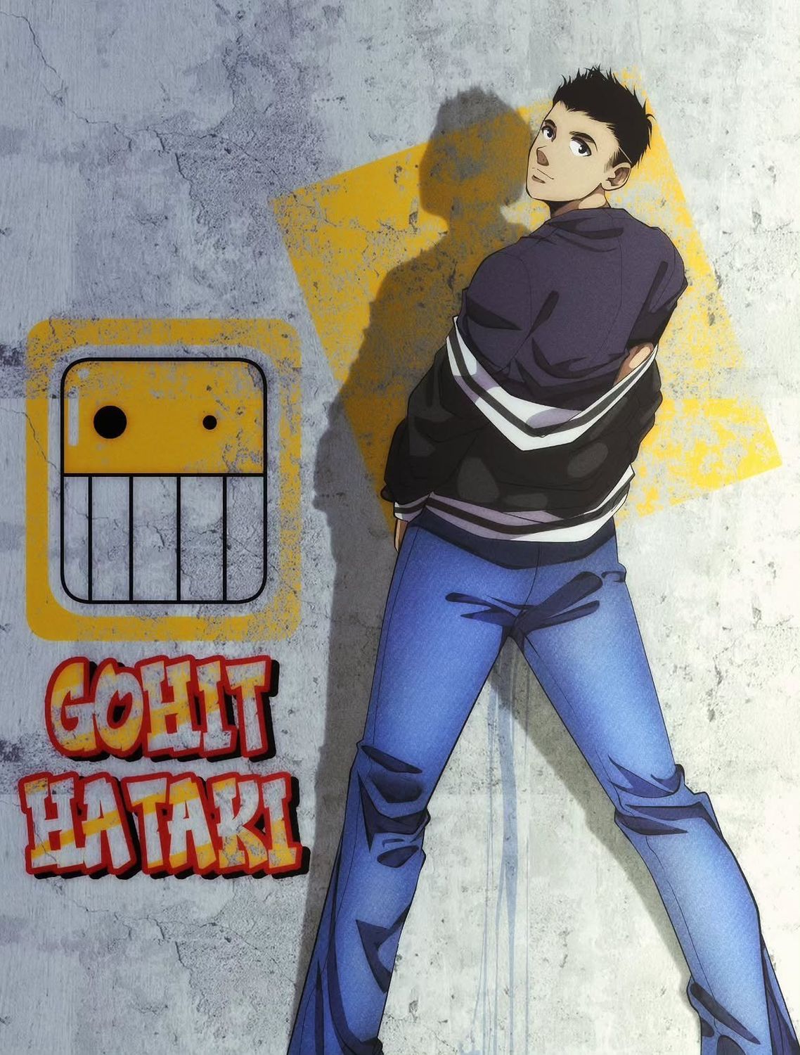 Gohit Hataki leaning on a graffiti wall with his mascot — artwork by Gohit
